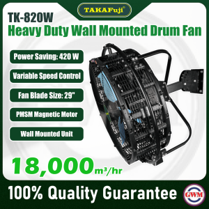 (PMSM) Heavy Duty Wall Mounted Drum Fan | 29" | 18,000m3/hr | 420W | TK-820W | TAKAFuji