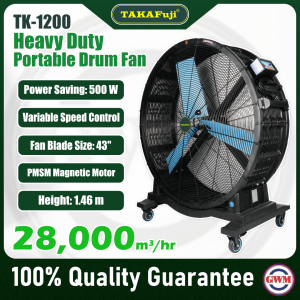 (PMSM) Heavy Duty Portable Drum Fan | 43" | 28,000m3/hr | 500W | TK-1200 | TAKAFuji