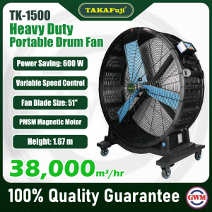 (PMSM) Heavy Duty Portable Drum Fan | 51" | 38,000m3/hr | 600W | TK-1500 | TAKAFuji